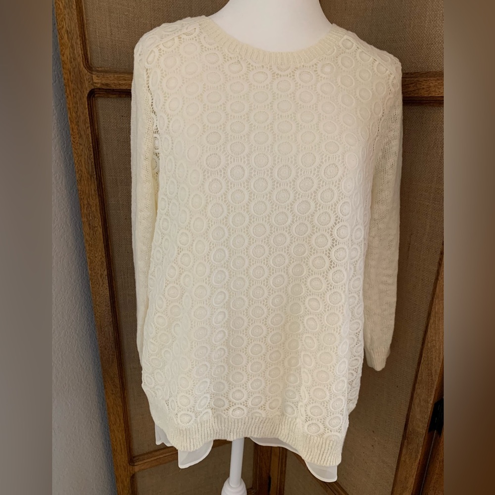 Lucky brand textured sweater with sheer underlay